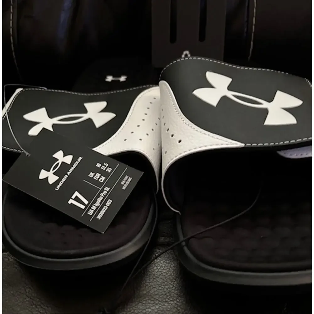 New Men's Armour Ignite Pro Slide Black/White/Black Size 17